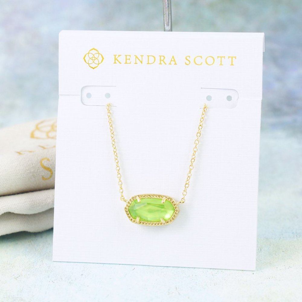 Kendra Scott Elisa Peridot Green Necklace Gold Plated Birthstone August